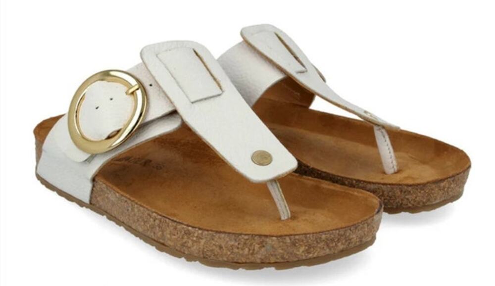 Haflinger Round Buckle Corinna Sandal White Pebble Leather Thong Size 42 / US 11